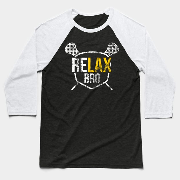 Vintage ReLAX Bro Lacrosse Cute Distressed LAX Pun Baseball T-Shirt by theperfectpresents